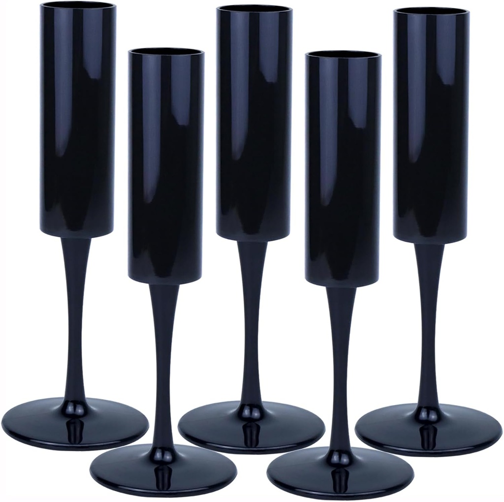 12 Pcs Halloween Black Champagne Flute 6 OZ Acrylic Champagne Flutes Plastic Tall Stemmed Glasses, Unbreakable Goblet Glasses for Wedding Anniversary Christmas Birthday Party (Black)