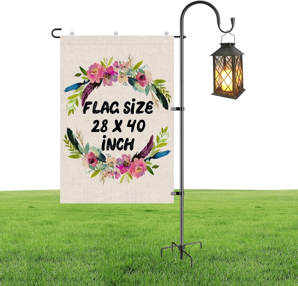 Garden Flag Stand-Large Garden Flag Holder with Shepherds Hooks, 62 Inch Heavy Duty Metal Flag Pole for Outside, Lawn Yard Flag Stake Holder for 28x40(without Solar Lights & Flag)