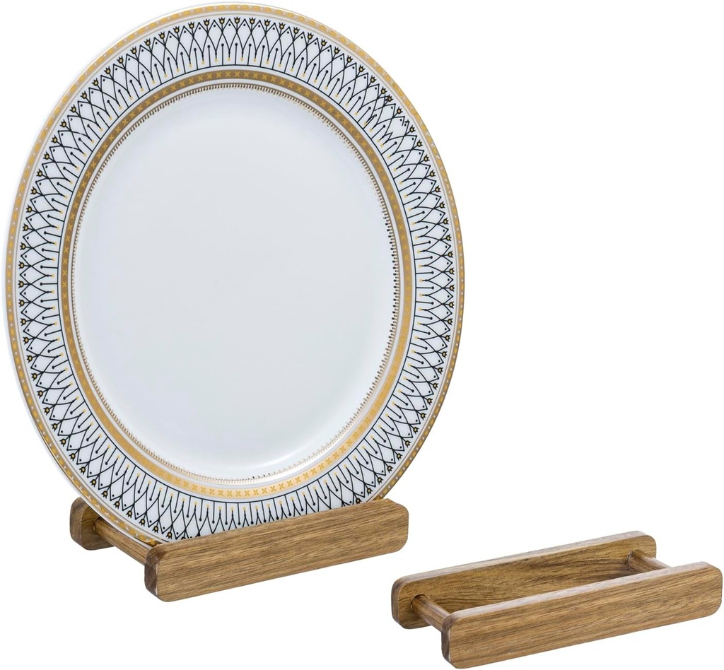 MyGift Natural Acacia Solid Wood Single Plate Hanger Display Rack, Mid Century Style Wall Mounted Decorative Platter Fine China Collectible Dish Holders, Holds 8 to 10 Inch Plates, Set of 2