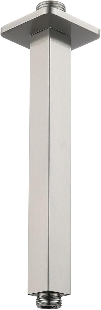 Voolan Shower Arm with Flange, Ceiling Mounted Fixed Shower Pipe, Bathroom Straight Rain Shower Replacement Arm, Universal Connection 1/2 NPT (8 Inch Square, Brushed Nickel)