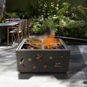 26 Inch Outdoor Fire Pit with BBQ Grill, Portable Square Fire Pit, Wood Burning Fire Pit with Poker, Large Burning Space Fireplace for Patio Garden Camping Backyard Picnic Bonfire