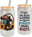 LEADO Western Cowgirl Hat Cups, Cowgirl Boots Glass Tumbler, 16 oz Frosted Iced Coffee Cup w/Lid & Straw - Country Girl Gifts, Country Stuff - Funny Birthday, Christmas, Western Gifts for Women