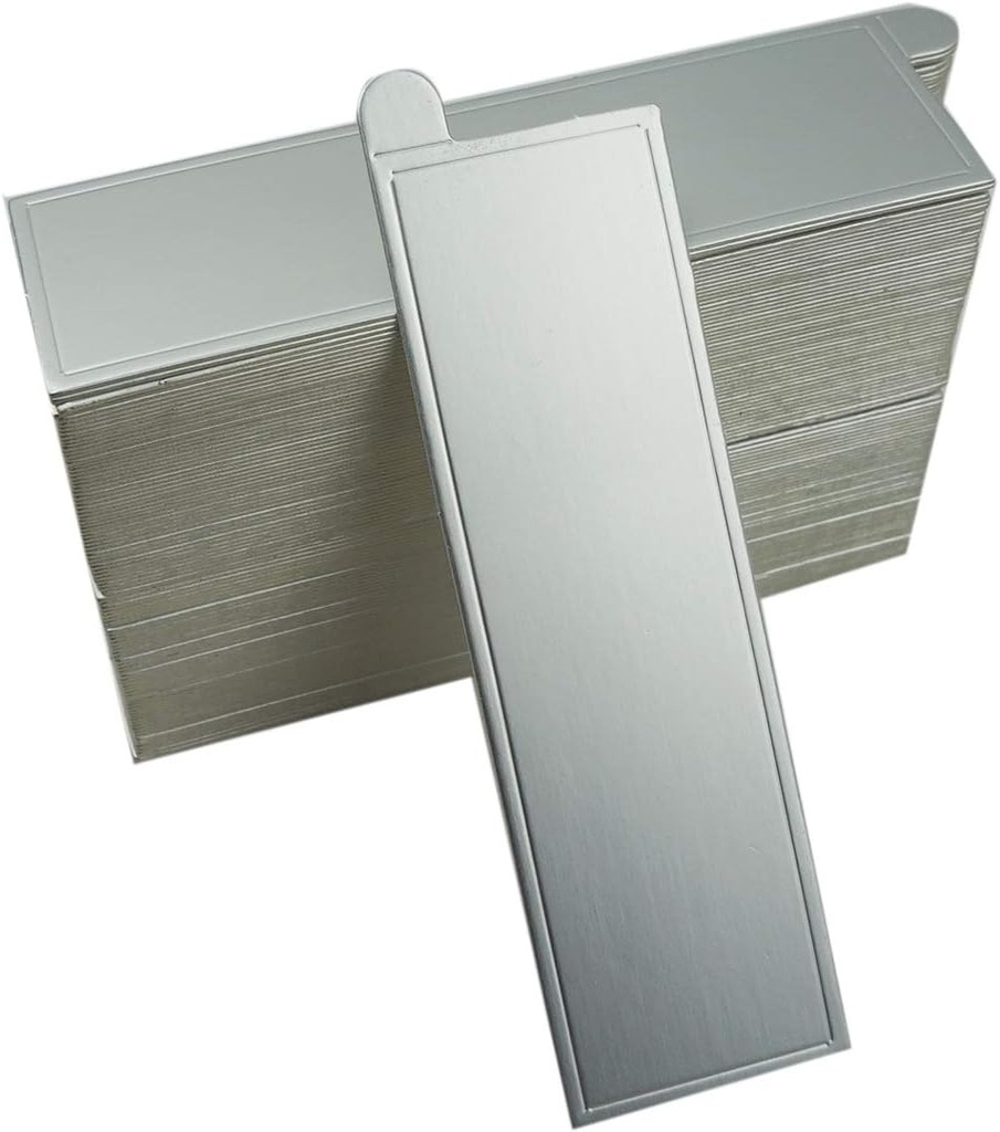 100 pcs 5.12"x1.57" Mini Cake Boards, Long Bar Rectangular Silver Mousse Cardboard Set, Cupcake Base, Dessert Displays Tray, Disposable Paper Coasters, for Wedding Party Cake Pastry Cup