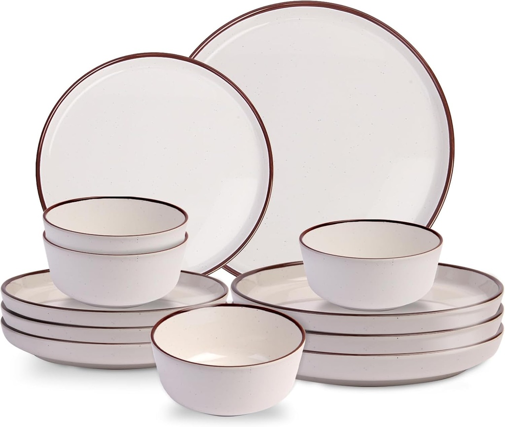 12-Piece Melamine Dinnerware Sets – Unbreakable Plates & Bowls Sets for Outdoor, Camping, Picnic, Party – Durable Dishware Sets, Lightweight & Shatterproof (White)