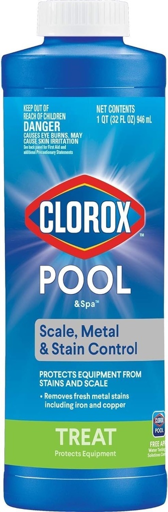 Clorox® Pool&Spa™ Swimming Pool Scale, Metal & Stain Control, Prevents Metal Stains and Scale Formation, Removes Metal Stains, 1 Quart (Pack of 1)
