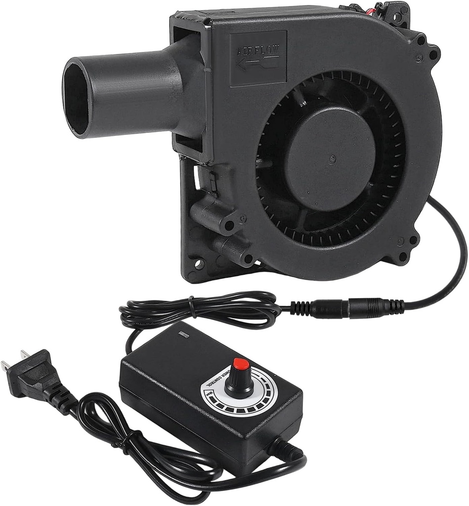 120mm x 32mm Electric BBQ Blower Fan 12V with 110v - 240v AC Variable Speed Controller Dual Ball Squirrel Cage Centrifugal Air Blower Replacement DIY Cooling Projects, BBQ, Drum Smoker