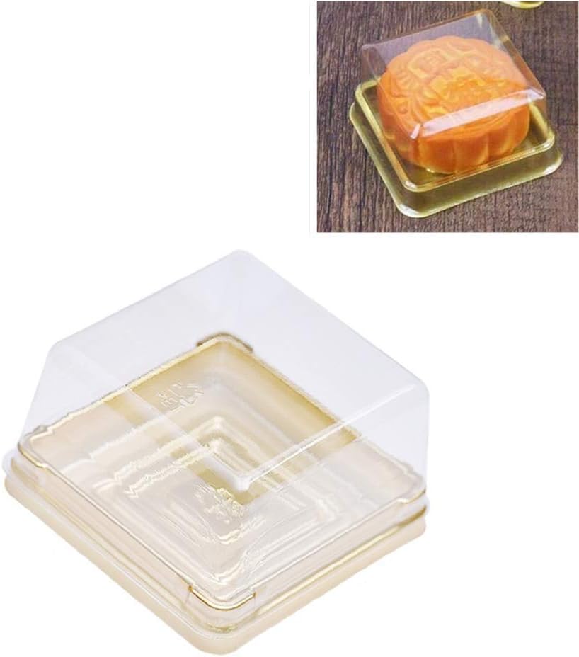 50PACK Square Moon Cake Trays Mooncake Packaging Box Container Holder with Covers Plastic Transparent Baking Dessert Cake Boxes,Black