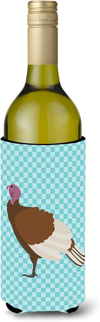 Caroline's Treasures BB8156LITERK Bourbon Red Turkey Hen Blue Check Wine Bottle Hugger Bottle Cooler Sleeve Hugger Machine Washable Collapsible Insulator Beverage Insulated Holder