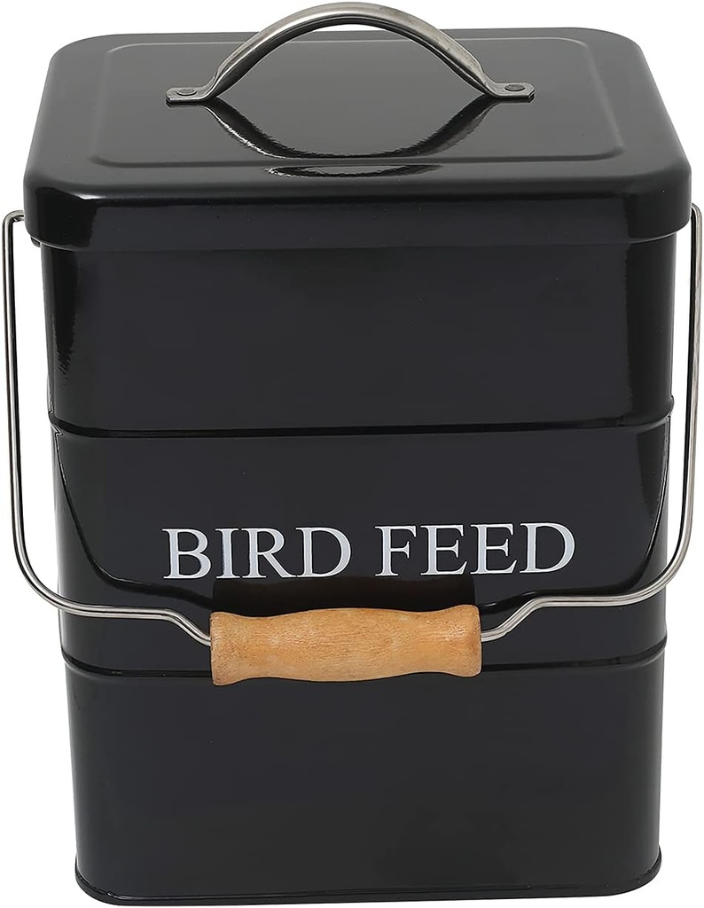 Morezi Bird seed and feed storage tin with lid Included - white-coated carbon steel - tight fitting lids - storage canister tins - Black