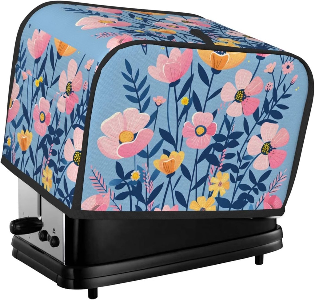 Simple Flower Pattern Toaster Cover 2 Slice Washable Bread Maker Cover Decorative Kitchen Small Appliance Covers Dust Protection Stain Resistant Bread Machine Protector with Top Handle