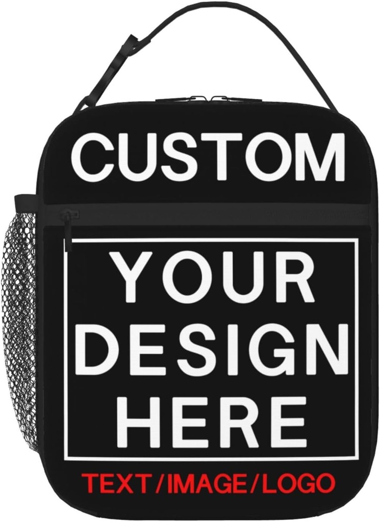 Generic Custom Lunch Bag Box - Personalized Lunch Bag for Man Woman with Name Photo Text - Black