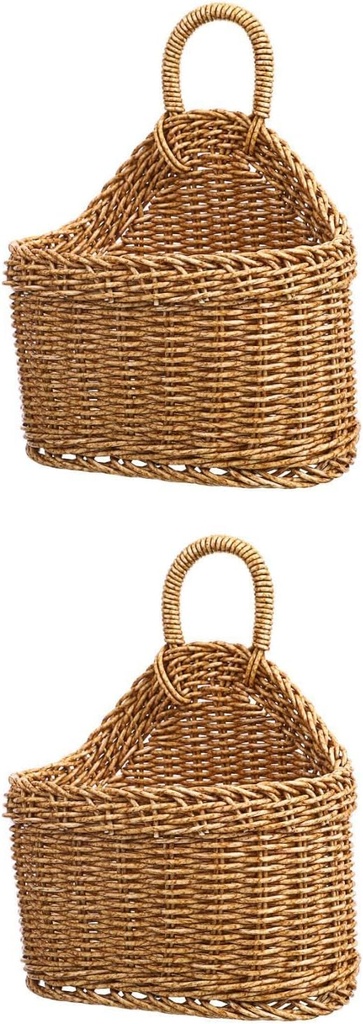 Hanging Wicker Baskets for Wall: 2Pcs Woven Hanging Basket Wicker Storage Basket Organizer Storage Bins Seagrass Wall Basket for Home Wedding Decorations - 7.5 x 4.7 x 9.2 inch
