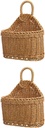 Hanging Wicker Baskets for Wall: 2Pcs Woven Hanging Basket Wicker Storage Basket Organizer Storage Bins Seagrass Wall Basket for Home Wedding Decorations - 7.5 x 4.7 x 9.2 inch