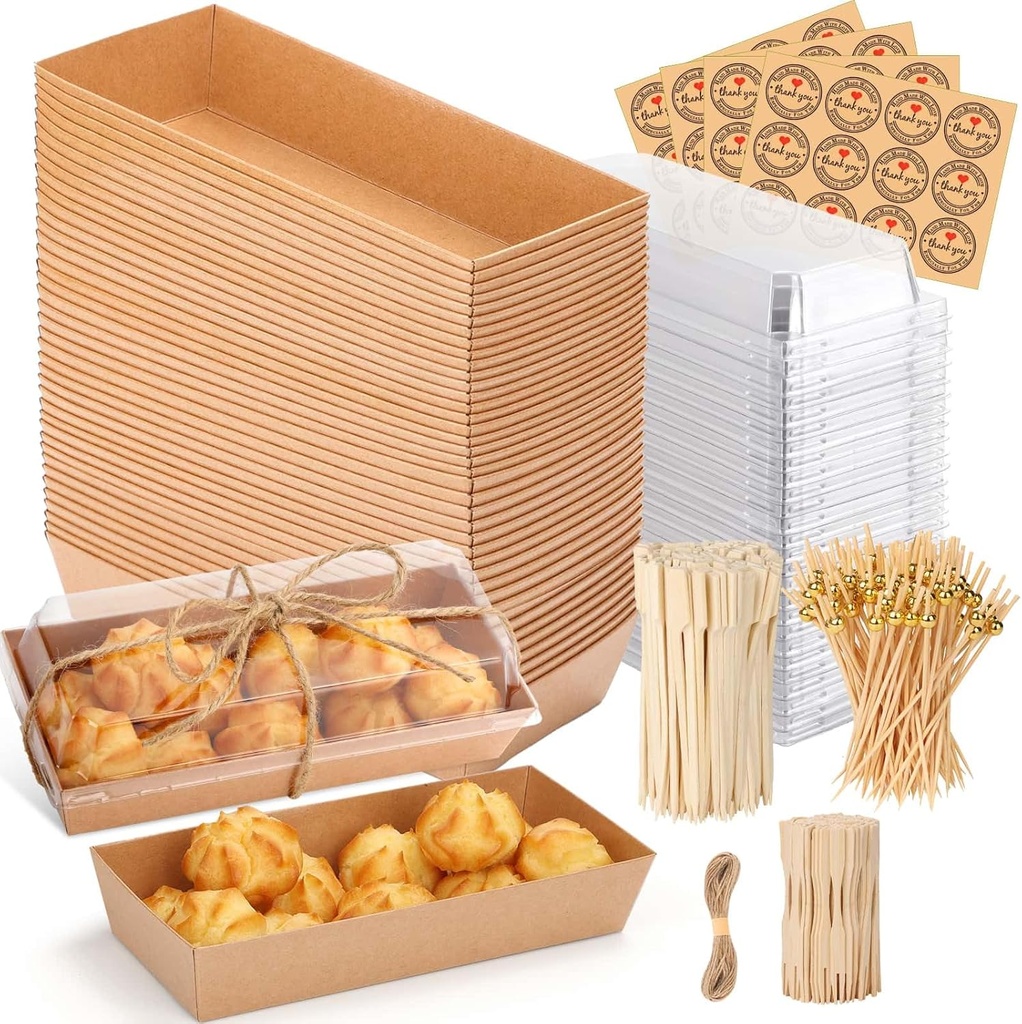 40 Pack Charcuterie Boxes with Clear Lids, 150 Pcs Cocktail Picks, Small Charcuterie Boxes, Disposable Food Containers, Baked Goods for Food Dessert, Cookie, Cake, Fruit, Afternoon Tea & Baby Showers