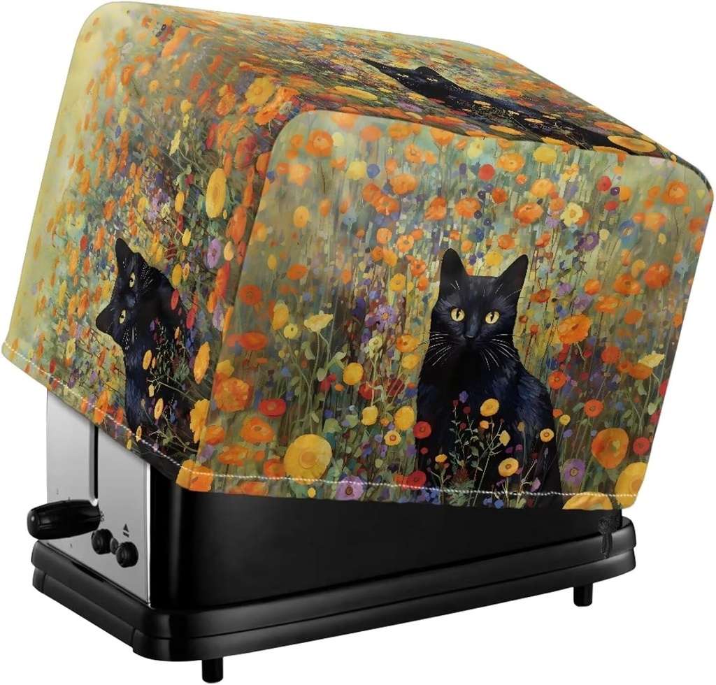 Talayituse Cat Flower Print 2 Slice Toaster Cover with Drawstring Closure Bread Maker Covers for Kitchen Toaster Oven Dust Protection Bread Machine Accessories Small Appliance Covers Toaster Bag, S