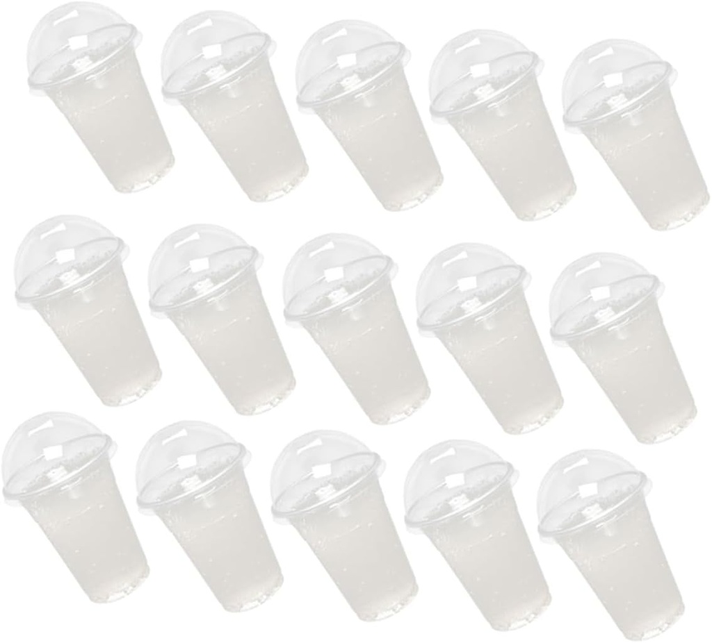 Luxshiny 20pcs Clear Plastic Drinking Glasses with Lids Disposable Fruit Cups for Cold Beverages Desserts Milk Tea Iced Drinks Party Favors and Events