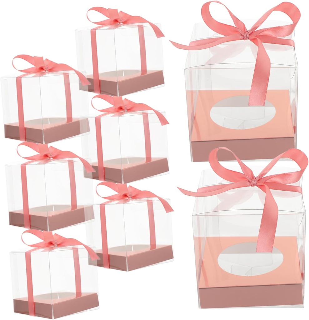 8pcs Portable Cake Boxes Mousse Packaging Cases with Ribbons Cupcake Containers for Bakeries Events and Home Use for Craft Cakes and Snacks