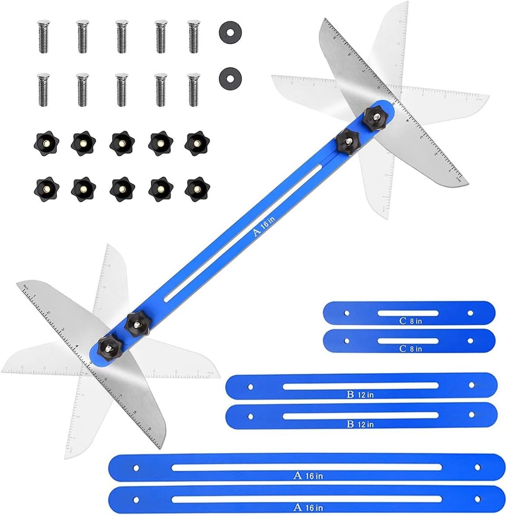 Stair Treads Gauge Template Tool - Stair Jig, Measuring Stair Tool, Shelf Scribe Tool for Stairs, Risers, Shelf and Cutting Drywall, 12In to 60In(Blue)