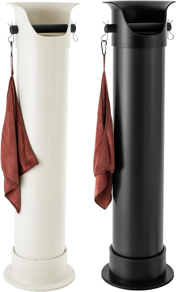 Knock Box for Espresso Grounds,Commercial Floor Standing Barista Style Absorbent Knockbox with Removable Non-Slip Base,Coffee Grind Collection Dump Bin, (Beige)