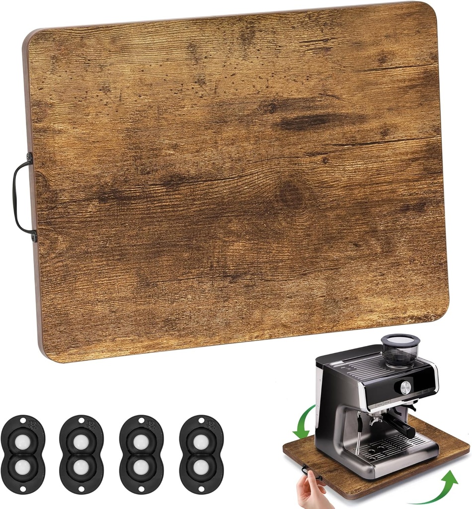 Appliance Slider, Sliding Tray for Coffee Maker, Coffee Pot Slider for Countertop, 360° Rolling Tray Appliance Slider for Kitchen Appliances- Rustic Brown (12.5” X 16”)