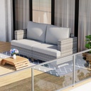 2 Seat Patio Sofa All Weather Outdoor Sectional with Thick Cushions Wicker Patio Conversation Set for Backyard, Deck, Garden