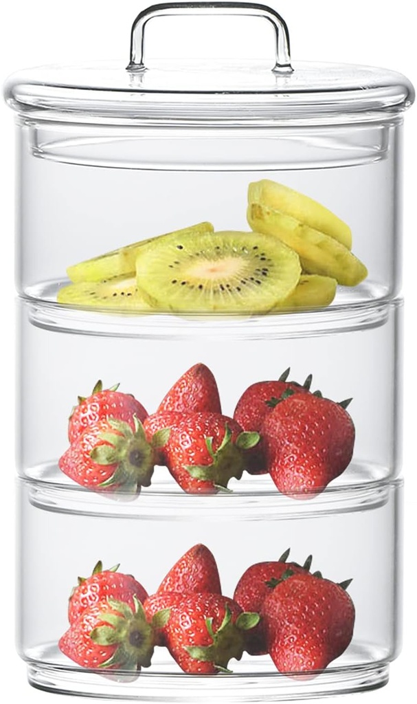 Glass Storage Jars with Lids,Multi-Tier Stackable Containers Kitchen Food Canisters Sweets Canning Glass Jar 3-Tier
