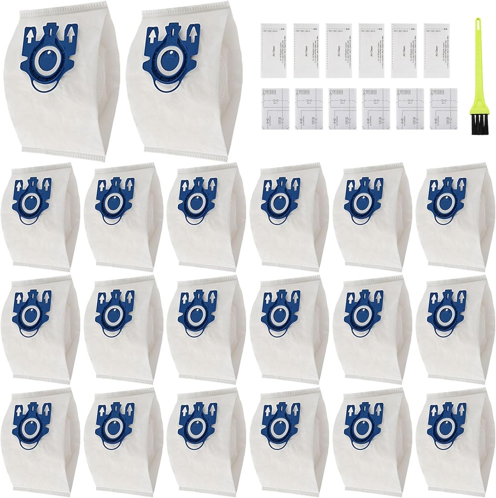 20 Pack 3D Airclean Vacuum Bags, Replacement for Miele AirClean 3D Efficiency Dust Bag,Miele Classic C1 Complete C1 C2 C3 S227 S240 S270 S400 S400i-S456i S2 S5 S8 Series Vacuum 6 sets AirClean Filters