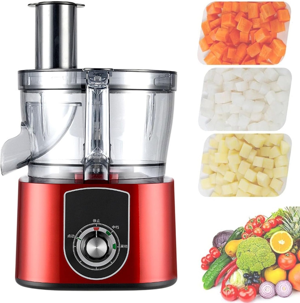Commercial Food Processor Electric Vegetable Dicer Chopper 600W 2 in 1 Professional Multifunctional Veggie Shredder Grater with Stainless Steel Blades, for Onions, Carrots, Cucumbers,Red