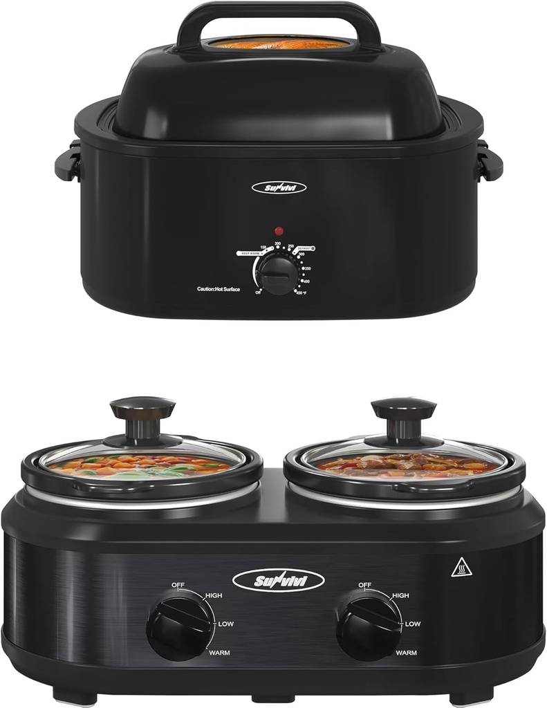 Sunvivi Roaster Oven with Self-Basting Lid And Double Slow Cooker,20 Quart Electric Roaster with Removable Pan & Rack, Pot Small Mini Crock Buffet Servers and Warmer.