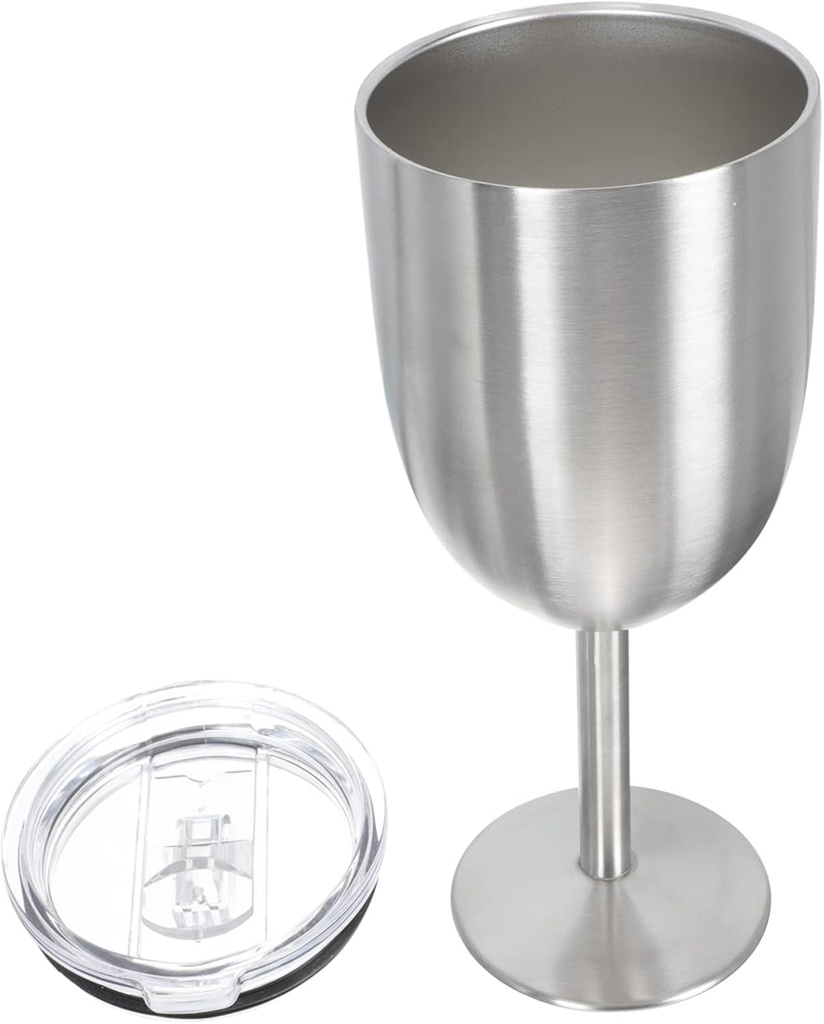 304 Stainless Steel Double-Walled Wine Goblet 10oz Insulated Glass Lid Elegant Red Wine Cup for Parties and Entertaining