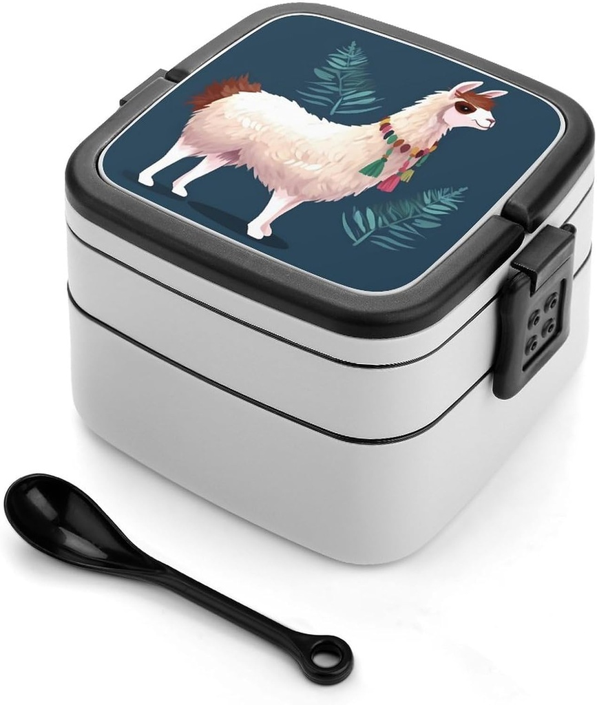Bento Lunch Box for Women Lunch Containers for Adults Alpaca Llama Double Layered Lunchbox Large Capacity Bento Box with Cutlery for Work Picnic Camping Travel
