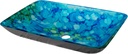 Eden Bath Blue & Green Water Lilies Rectangular Glass Sink Bowl Bathroom Vessel Sink for Vanity Top