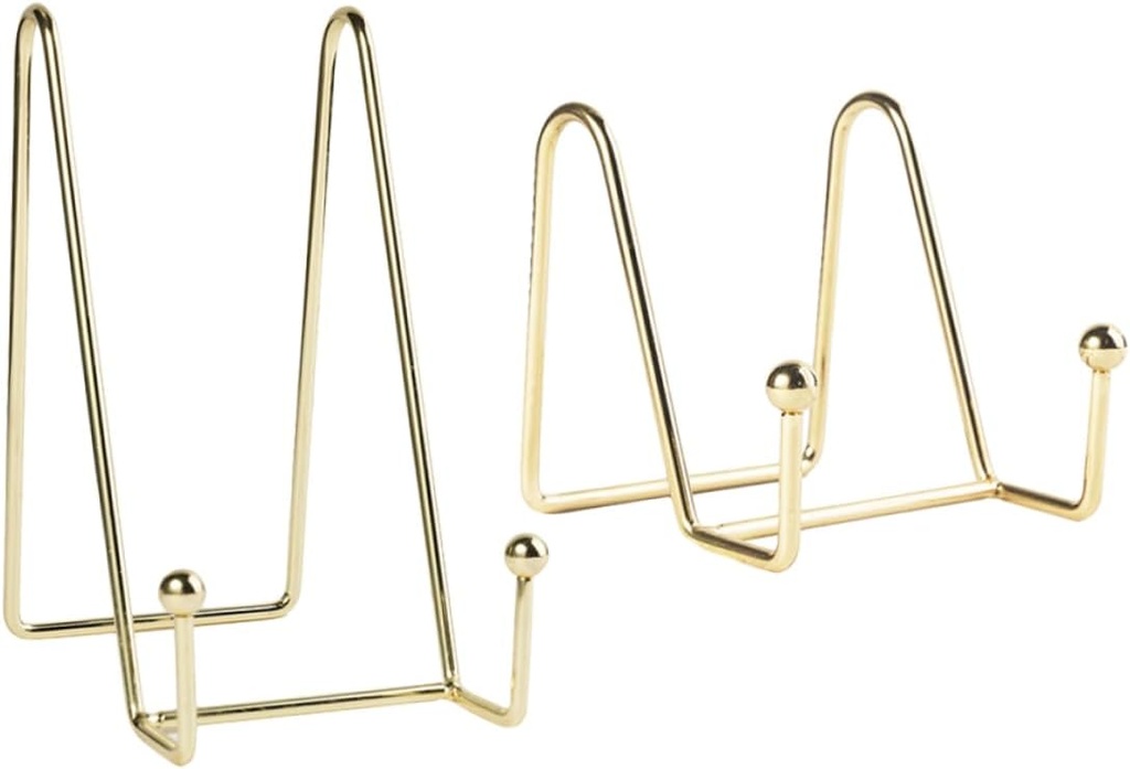 PRETYZOOM 2Pcs Photo Display Rack Premium Iron Bracket for Plates and Paintings Golden Stands for Kitchen Bedroom Hotel Easy to Use Space Saving Decor