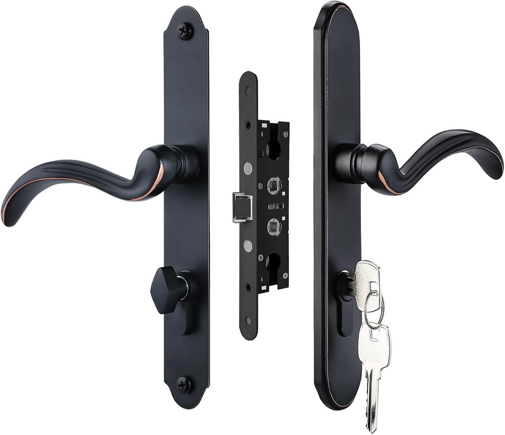 HauSun Storm Door Handle Set Replacement Kit with 2 Point Mortise Lock and Key,Security Door Keyed Lever Handle Fits for Pella or Larson Storm Door (Oil Rubbed Bronze)