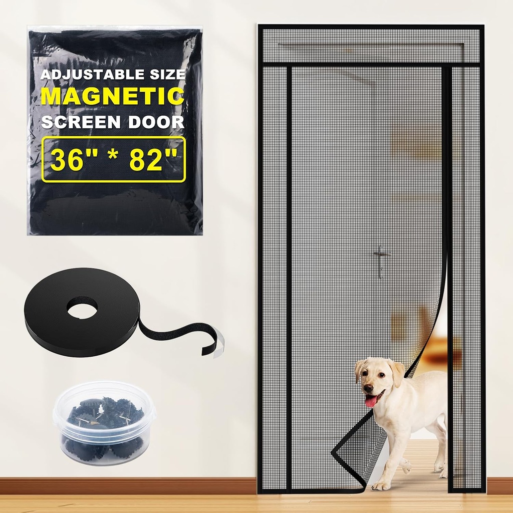 Left Right Side Opening Magnetic Screen Door Mesh - Adjustable Cut Mesh Door Size Fit Multiple Door Size Up to 36"x82" Heavy Duty Screen Doors for Keep Bug Out, Kid & Pet Friendly