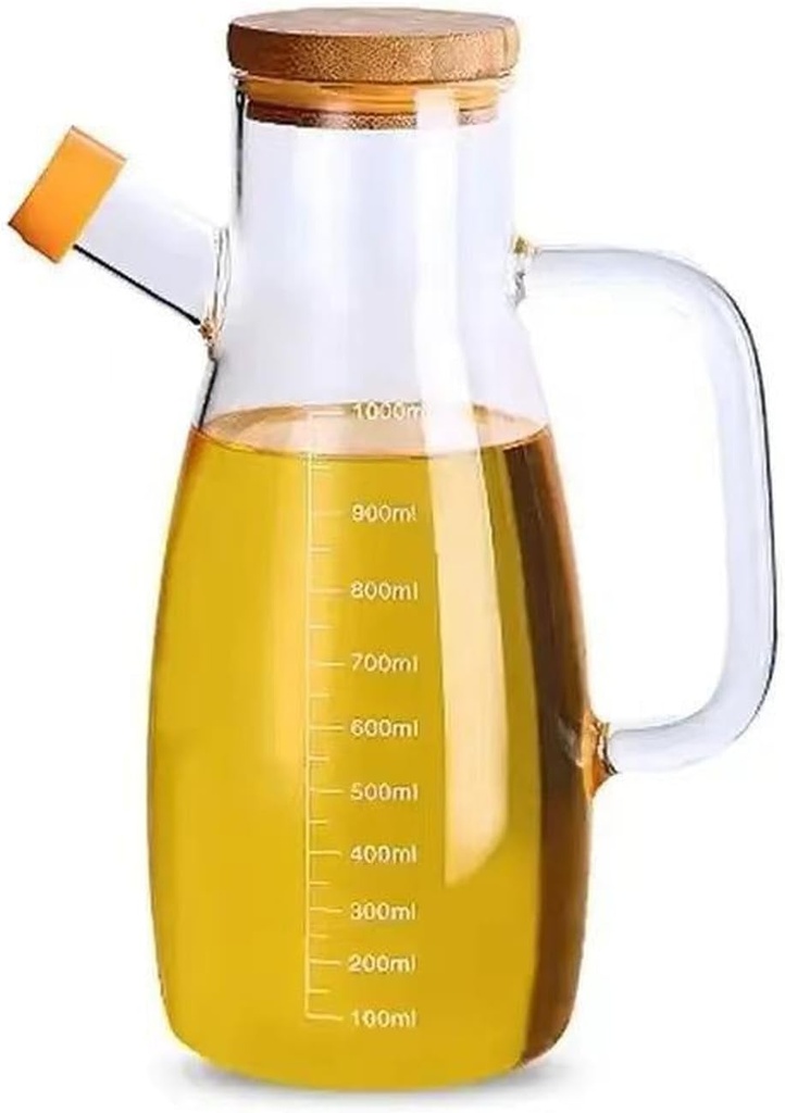 500-1000ml High Borosilicate Transparent Glass Oil Dispenser Bottle Vinegar Bottles with Scale & Handle, Leak-proof Pitcher, Vinegar Cruet Dispenser for Kitchen Cooking Container(1L/33.82OZ, Single )