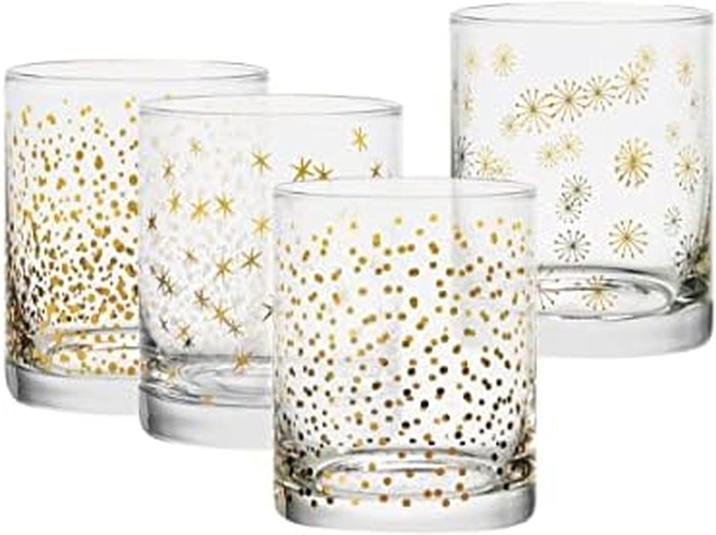 Mikasa Party Rocks Double Old Fashioned Whiskey, Set of 4, Gold/Silver