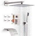 Shower Faucet Set with Tub Spout, Brushed Nickel Rainfall Shower System Complete Wall Mounted for Bathroom with 10 Inch Square Shower Head and Handheld Shower Head Rain Mixer Combo Set
