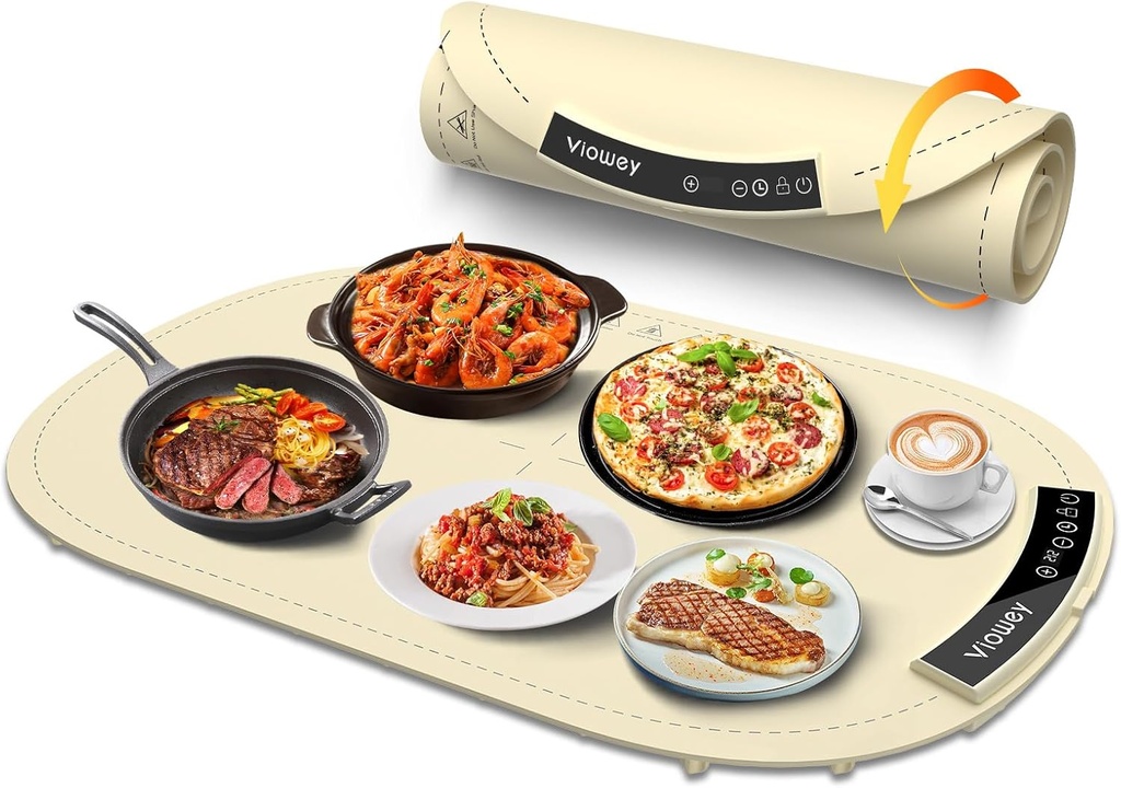Warming Mat for Food, Food Warming Mat, Electric Warming Tray with 7 Temperature Settings and 4 Hours Timer, Heating Fastly in 10s, Portable Food Warmers for Buffets Party, Family Gatherings (Cream)