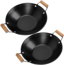 Hemoton 2pcs Hot Pot Double Wooden Handles Multi-function Cooking Wok for Home Restaurant and Camping -scald Lightweight Cookware