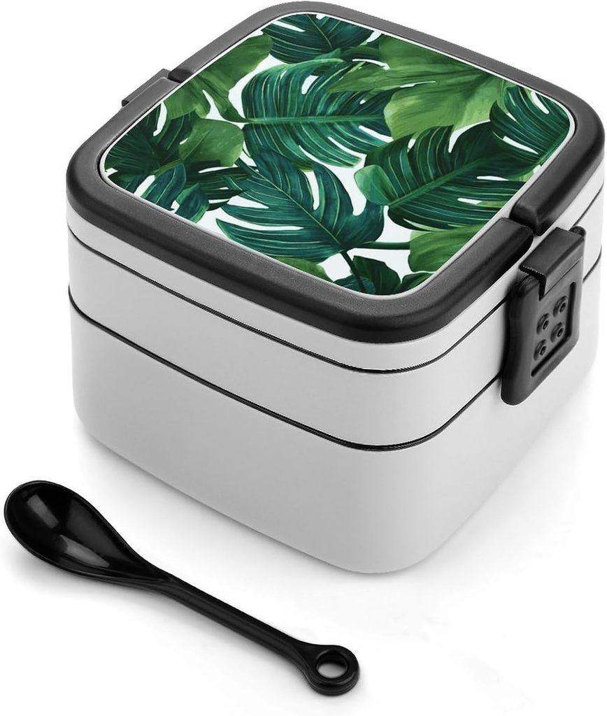 Bento Box Double Layer Bento Box Banana Leaves Printed Lunch Box Reusable Leak Resistant Lunch Box for Dining Out Work Picnic