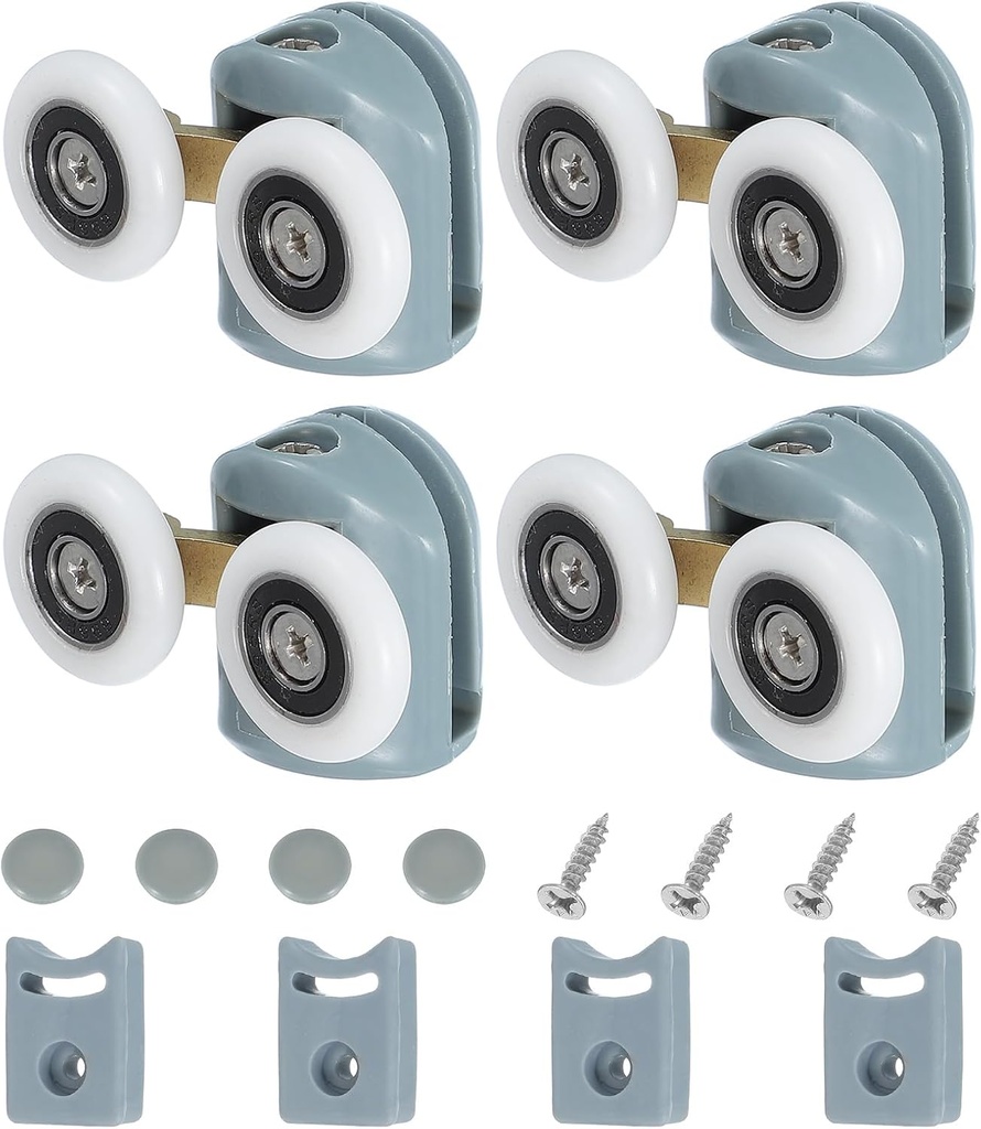 uxcell 23 mm Shower Door Rollers, Double Shower Door Runners Wheels Pulleys Guides Plastic Top Wheels with Anti-Collision Block & Screws for Glass Doors 4-6mm Grey 4 Pcs
