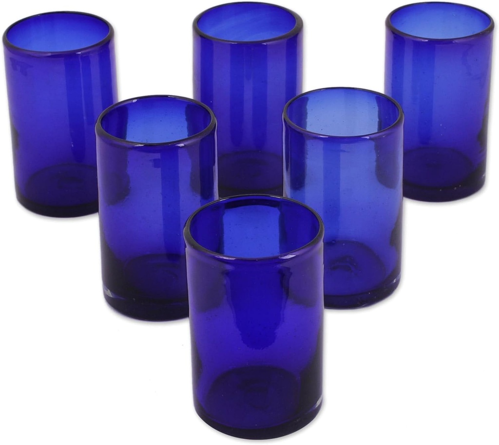 NOVICA Artisan Crafted Cobalt Blue Hand Blown Recycled Glass Cocktail Glasses, 14 Oz, 'Solid Blue' (Set Of 6)