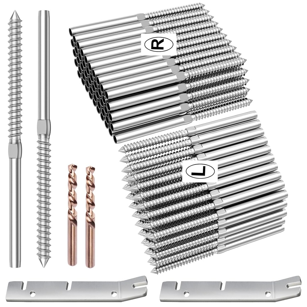BLIKA 100 Pack T316 Stainless Steel Right&Left Handed Thread Swage Lag Screws for Wood Posts of 1/8" Deck Cable Railing Kit, Wire Railing Kit for Decks with Wrench, DIY Wood Baluster