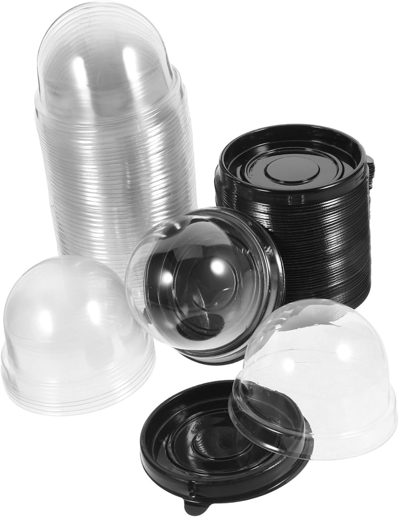 50pcs Moon Cake Boxes with Dome Lid Transparent Egg Yolk Puff Packaging Containers for Cakes Cupcakes Pastries Bakery and Restaurant Use