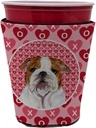 Caroline's Treasures SS4484RSC Bulldog English Hearts Love Valentine's Day Red Cup Hugger Cup Cooler Sleeve Hugger Machine Washable Drink Sleeve Hugger Collapsible Insulator Beverage Insulated Holder