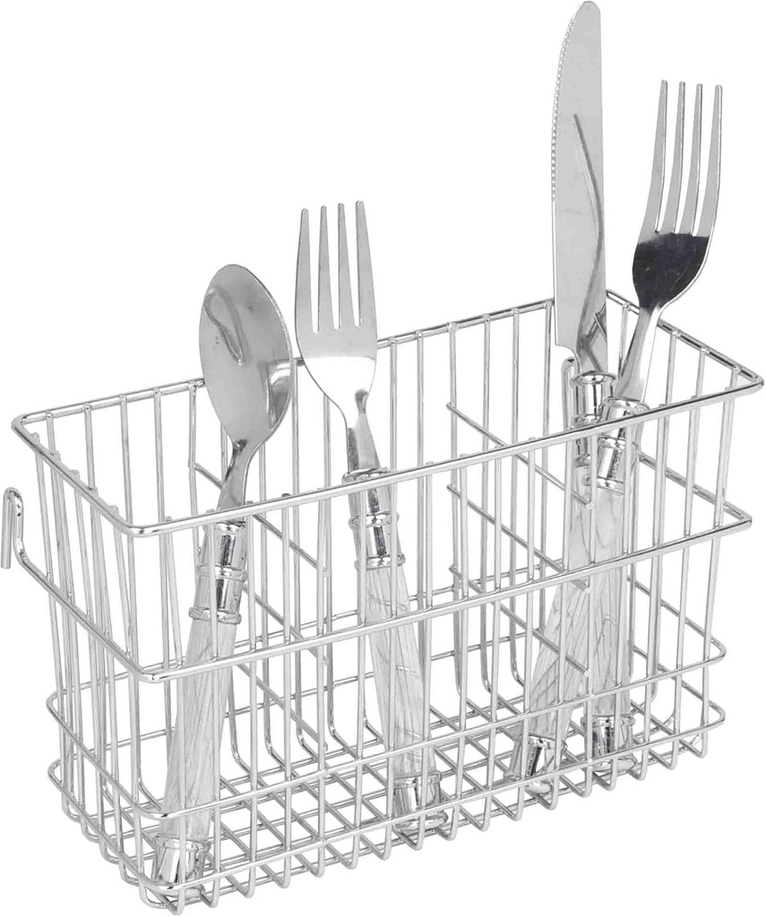 Home Basics 3-Slot Hanging Chrome Plated Steel Cutlery Drying Rack Basket Holder, Free Standing, Kitchen Countertop, Silver