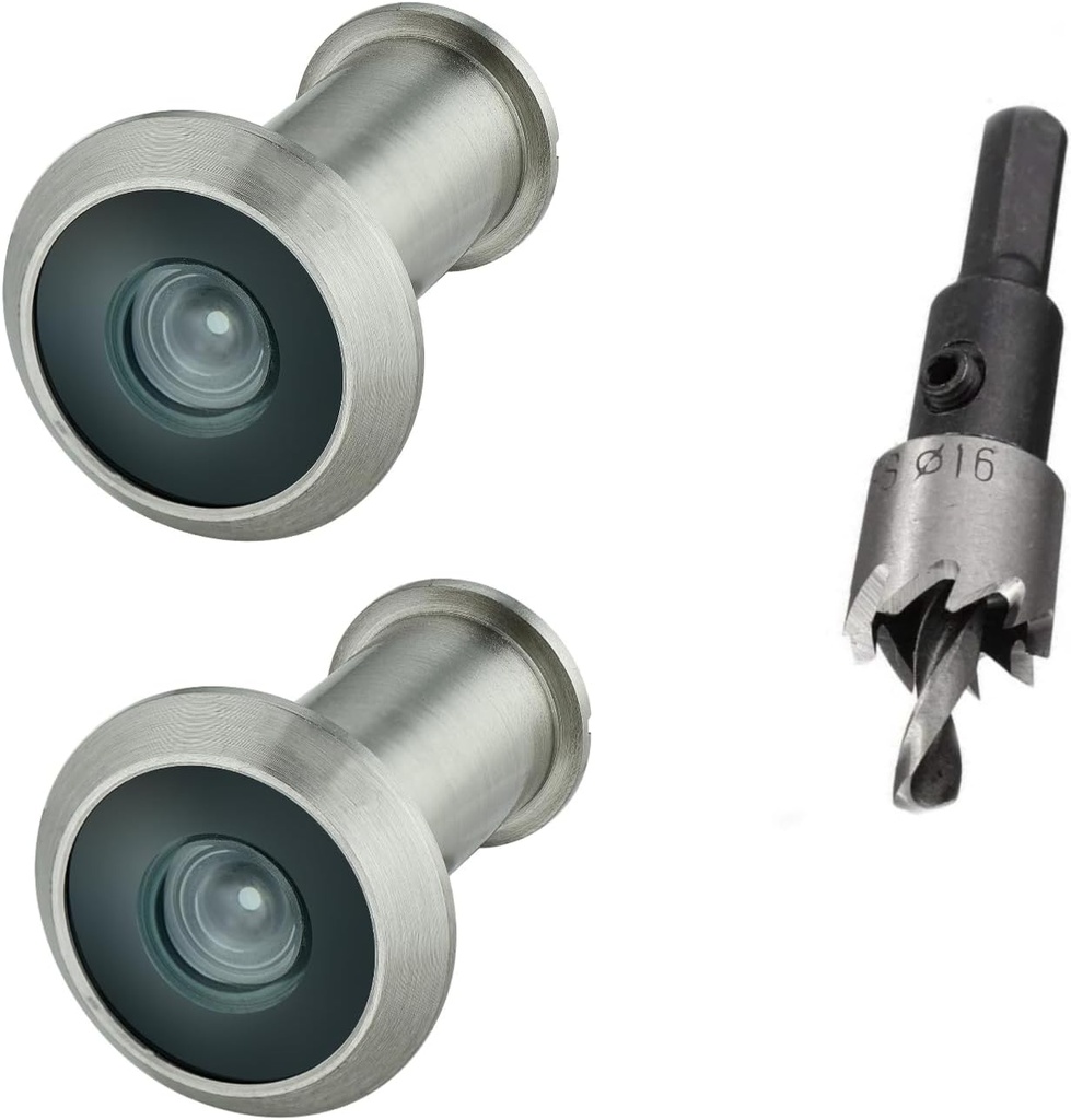 TOGU 2PCS of 220-degree Solid Brass Peep Holes for Door with 16mm Drill Bit, Compatible with Door Thick from 1-3/8" to 2-1/6", Satin Nickel Finish