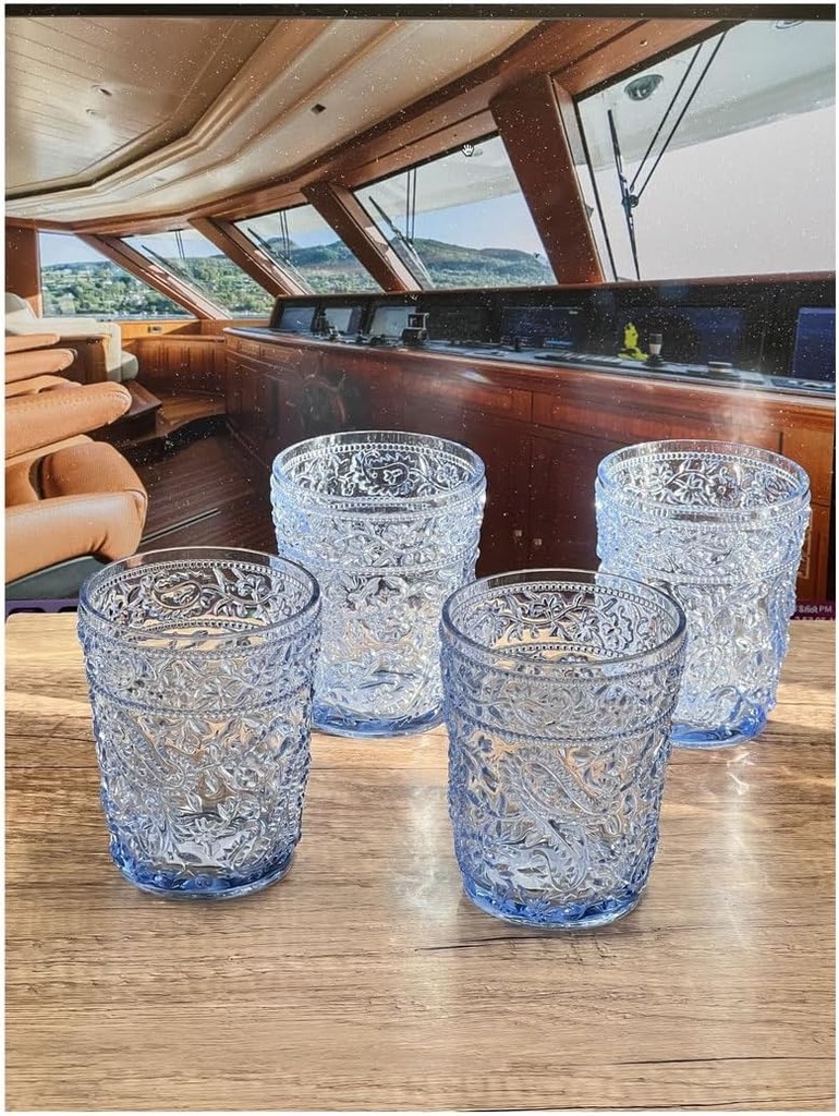 LeadingWare Paisley Acrylic Glasses Drinking Set of 4 DOF (13oz), Plastic Drinking Glasses, BPA Free Cocktail Glasses, Drinkware Set, Drinking Water Glasses