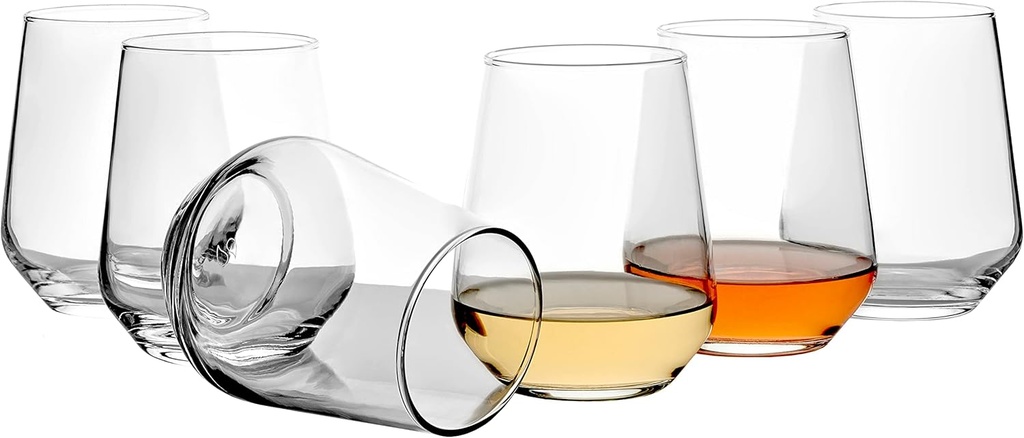 Pasabahce Premium Wine Glasses Set of 6-14.4 Oz Stemless Wine Glass - Exclusive Wine Tumbler Set for Red or White Wine Glasses - Modern Design Drinking Glasses Set